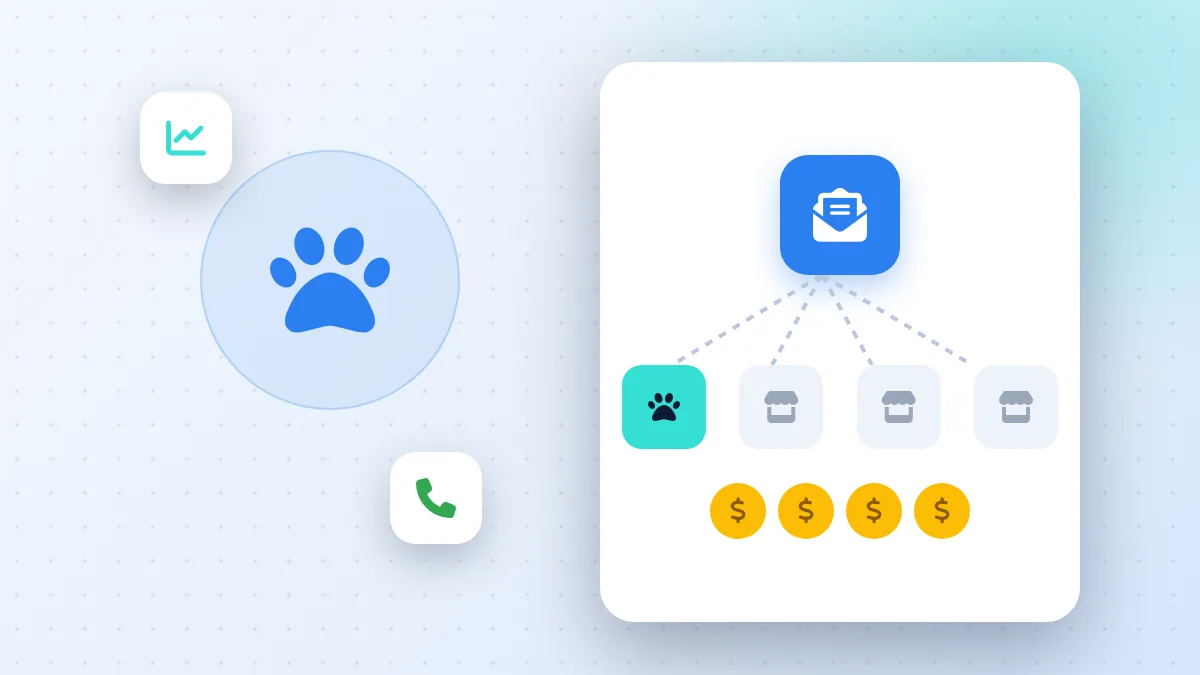 A dog walker with three leashed dogs on a neighborhood street, building a client list to leave Rover and Wag with their own clients