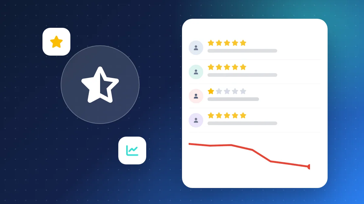 A salon owner looking at a phone as five-star review cards fade from a business profile, illustrating why Google reviews disappear