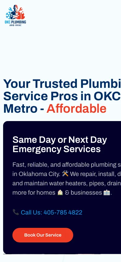 Mobile view of the OKC Plumbing & HVAC website