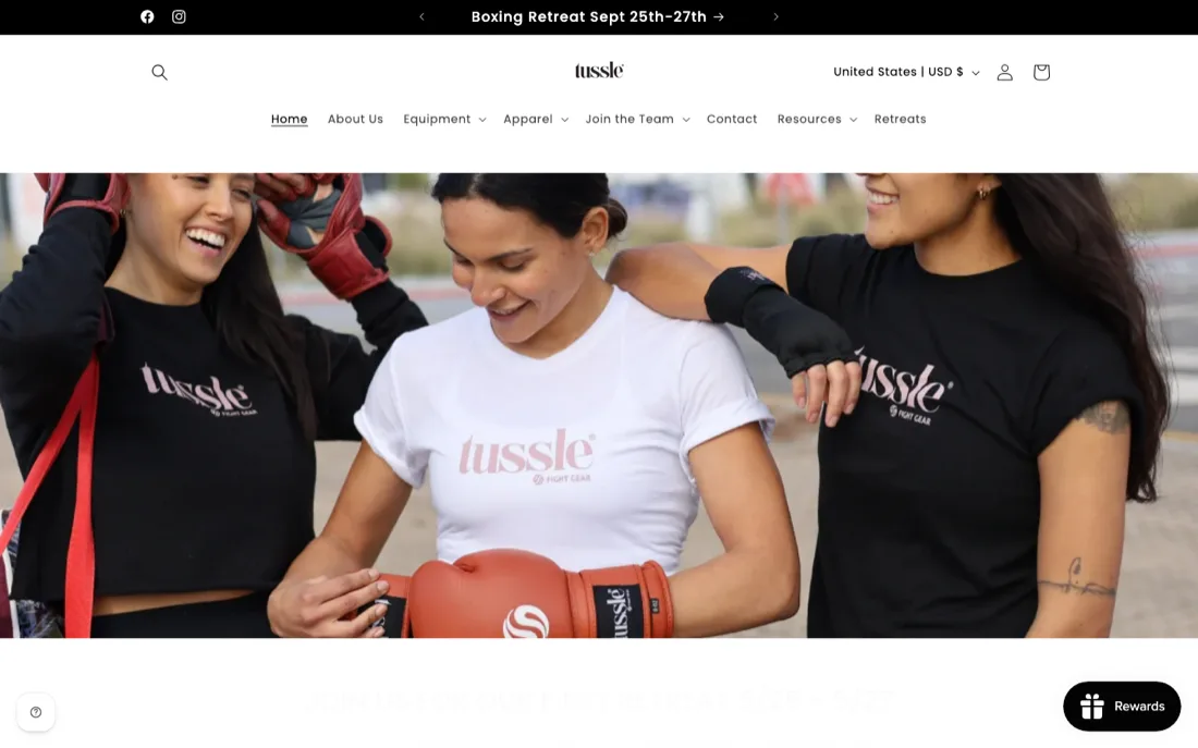 Tussle Gear ecommerce store designed by SERP Squad: boxing gloves and fight gear storefront